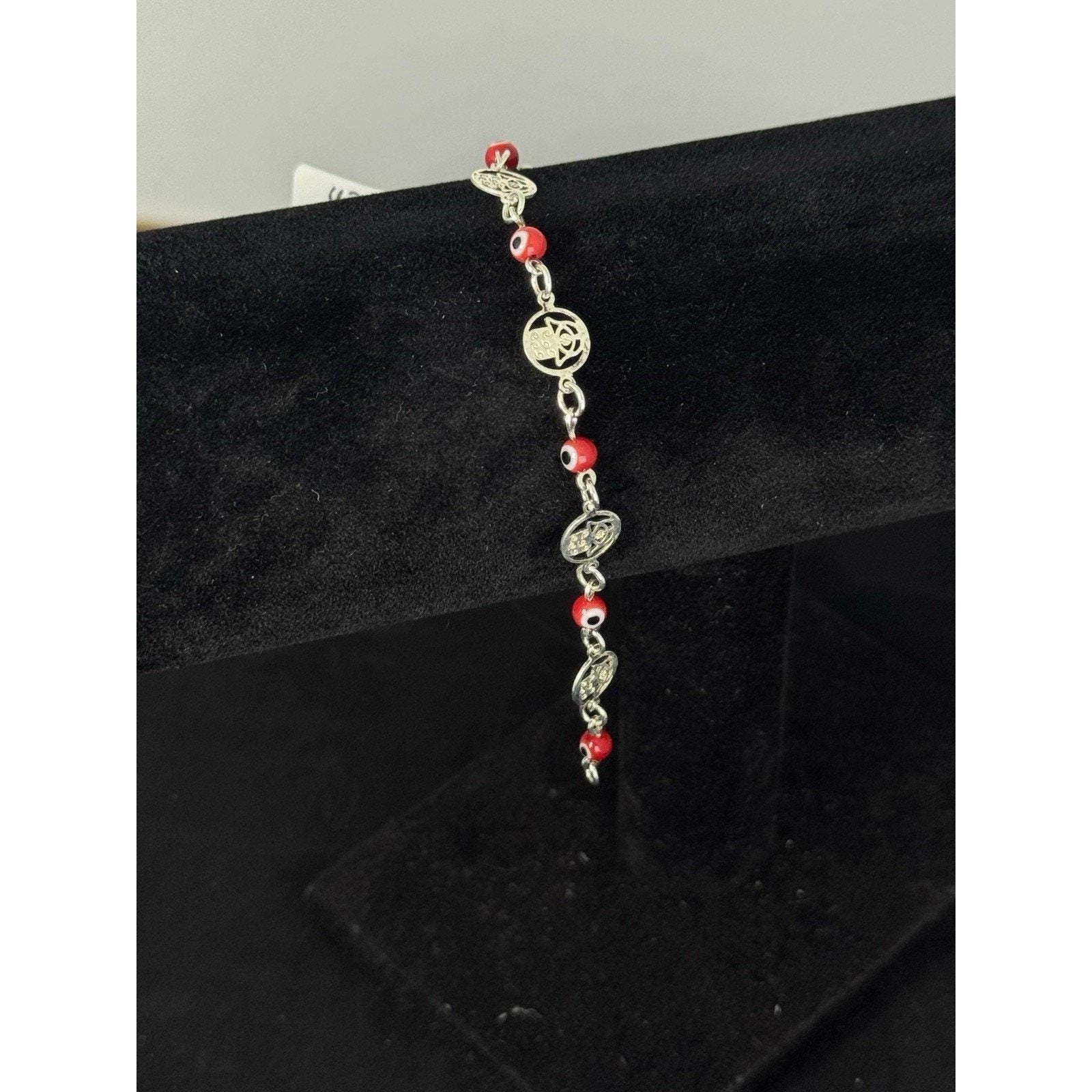 Esclava Con 6 Ojos Turcos Rojos Y Manos, Con Ojo En Medio Silver 925 – 6.5 Inch