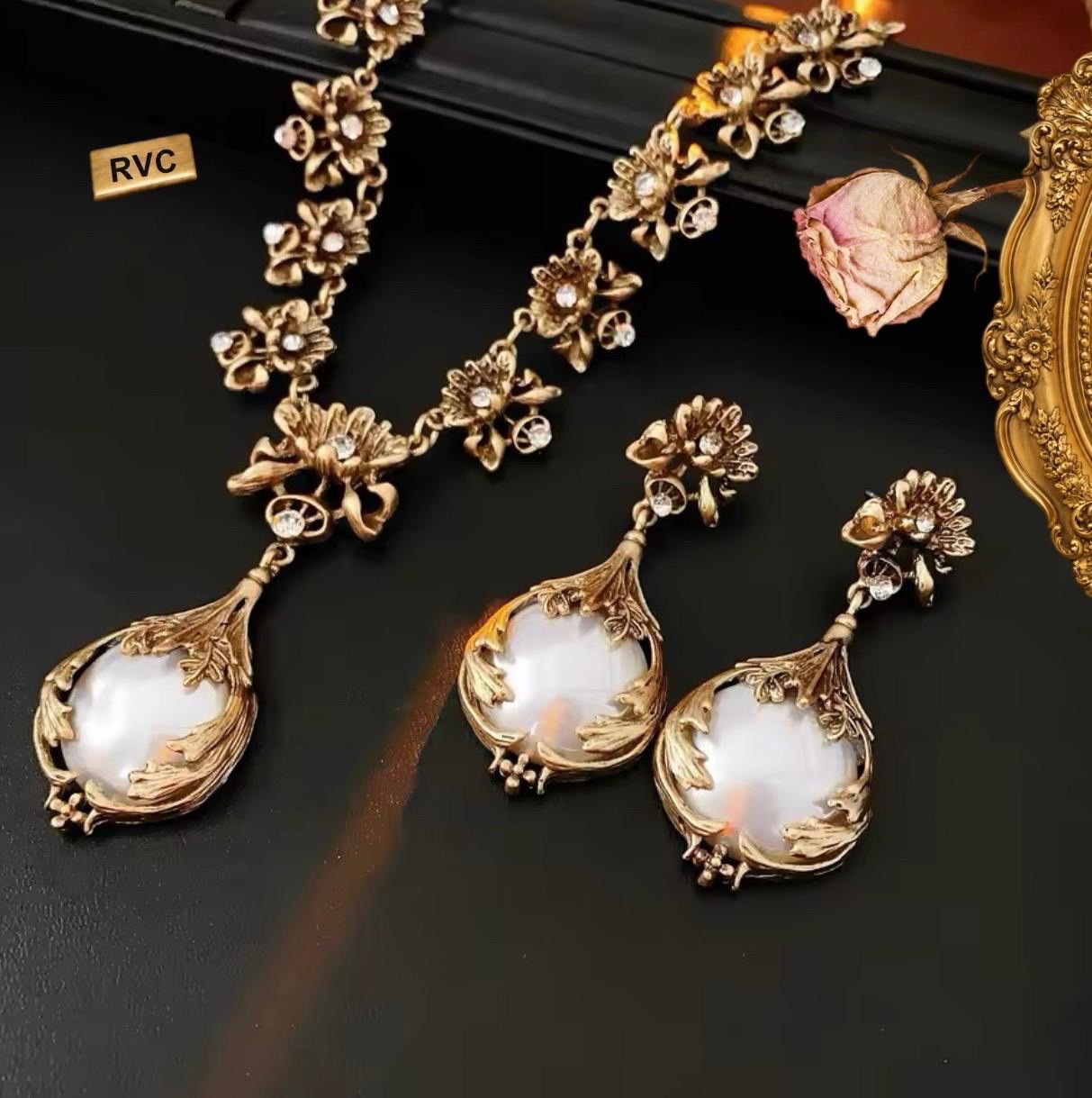 Victorian Style Vintage Revival Gothic Medieval Pendant Necklace & Earrings Set