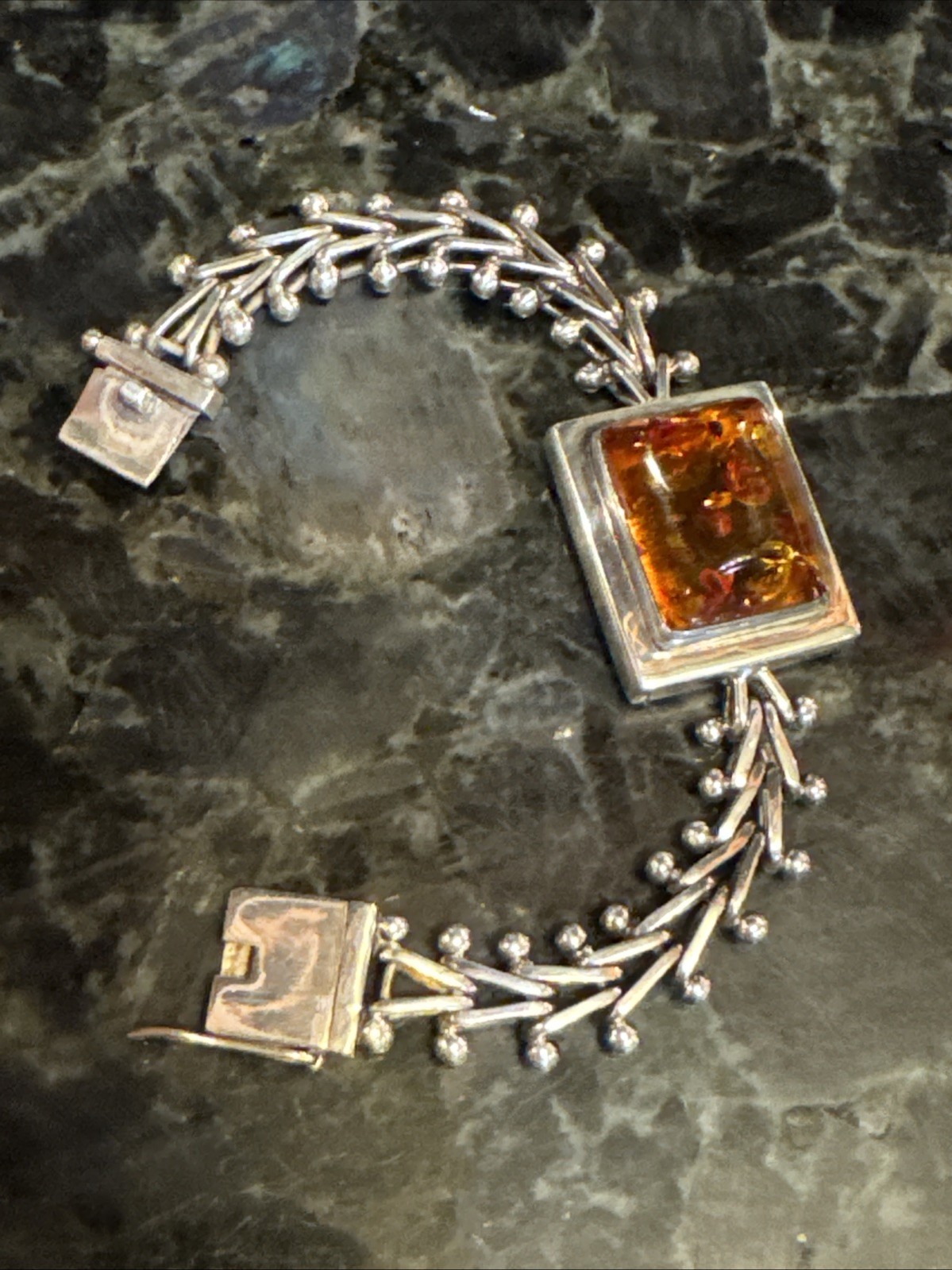 LORI BONN 925 Sterling Silver Baltic AMBER Push Lock 7″ Bracelet 42g EUC Gift