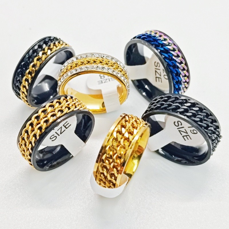 36 Pcs Rotatable Chain Punk Steel Ring Set Stress Relief Unisex Daily Jewelry