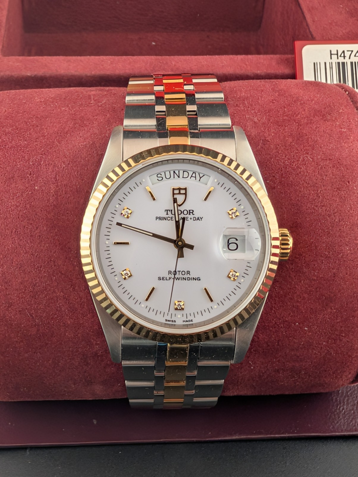 Tudor Prince Date Day 76213 White Dial & Factory Di. 18K Gold. Box & Papers