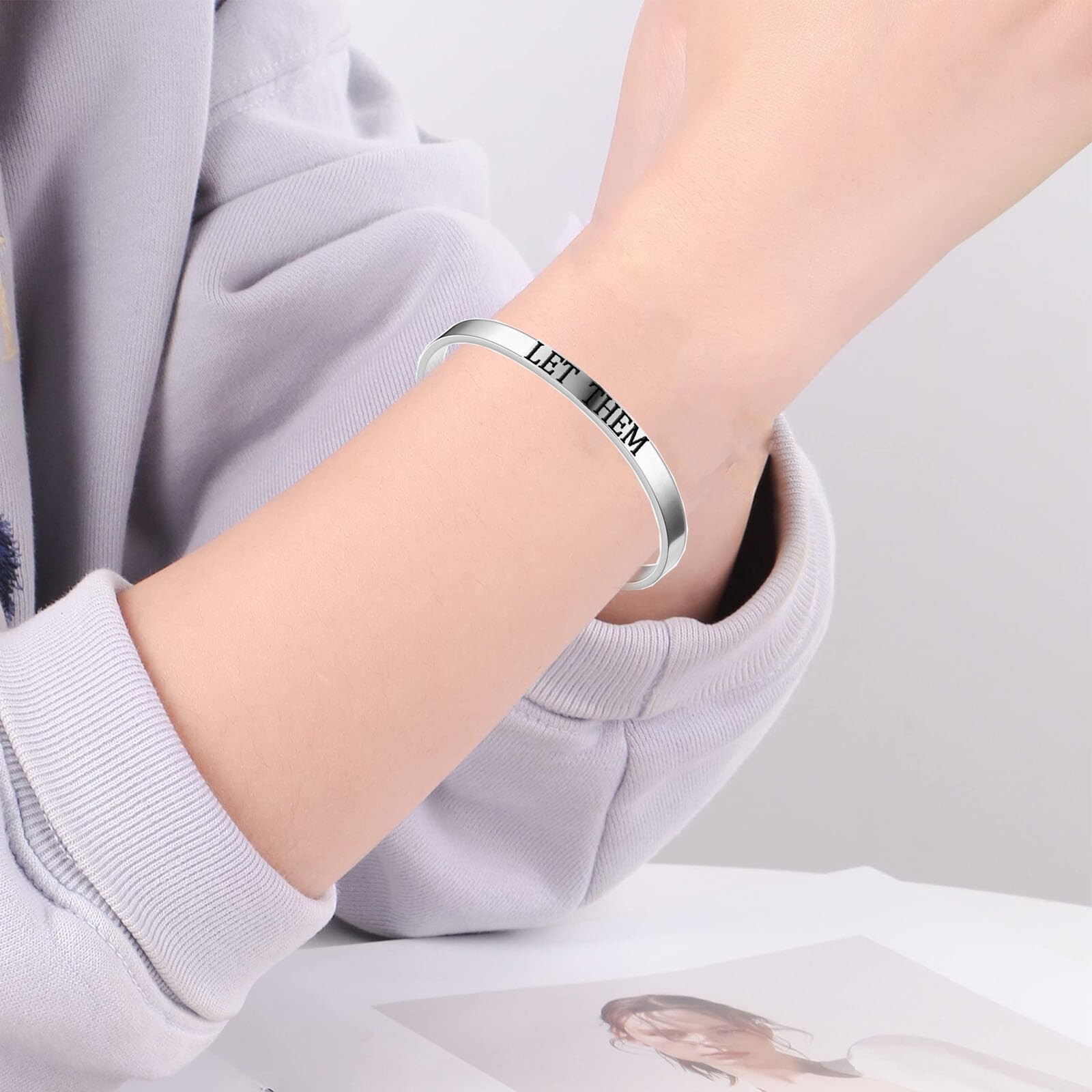 Let Them Cuff Bracelet, Self Worth Motivational Engraving Bracelets Stainless…