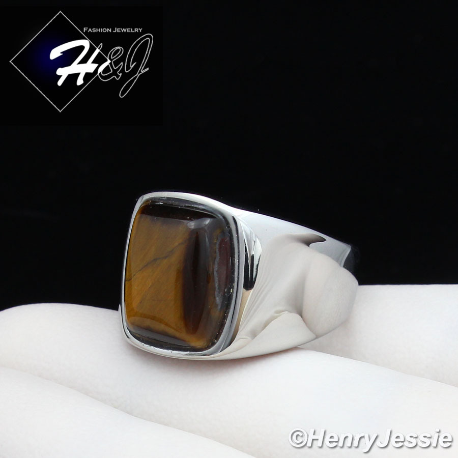 MEN’s Stainless Steel Tiger Eye Stone Silver Ring Size 8-13*TR110