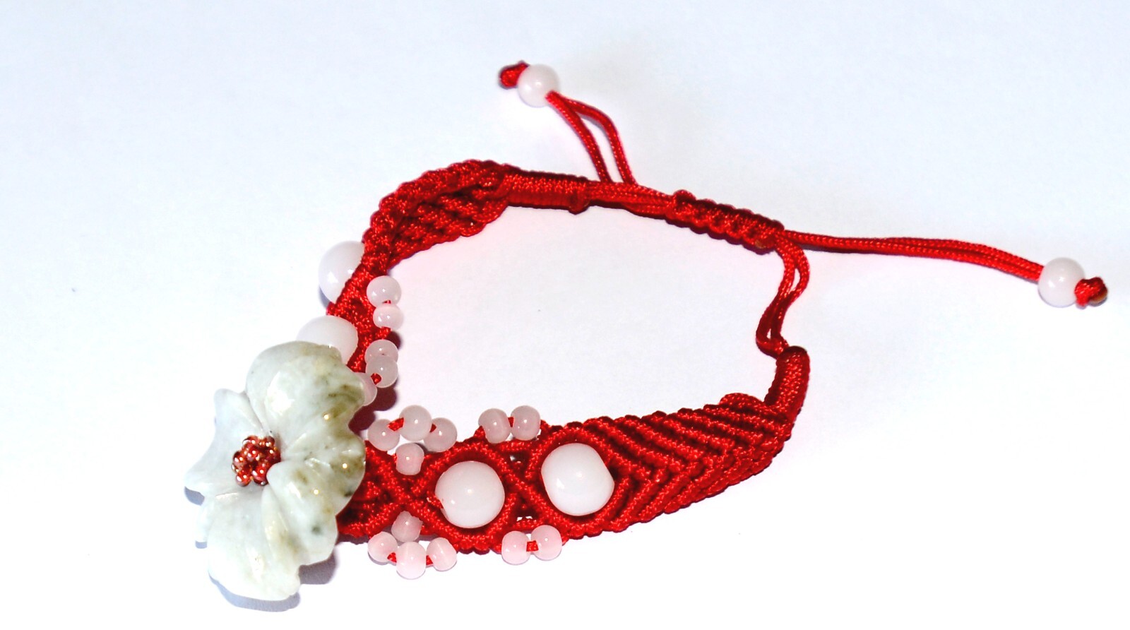Macrame Friendship Adjustable Red Cord Feng Shui Flower Jade Charm Bracelet