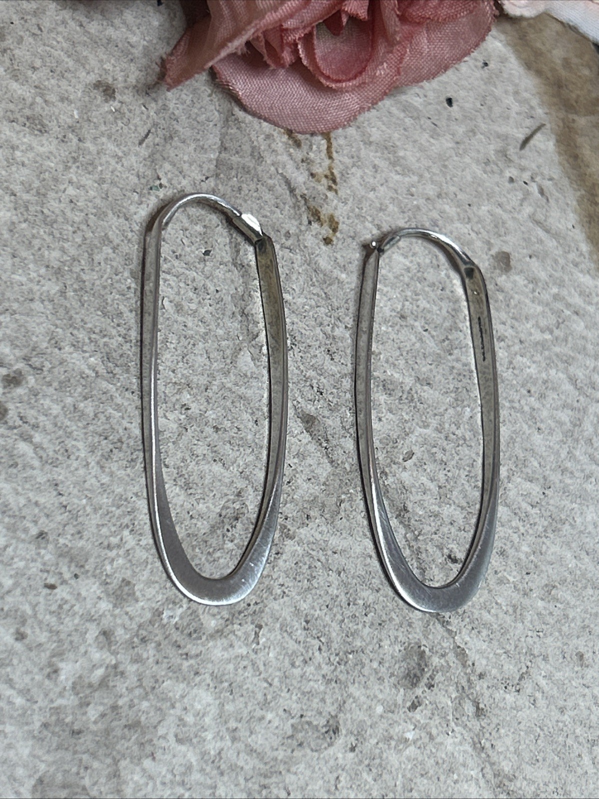 55. El Ed Levin 925 Sterling Silver Oval Hammered Hoop Earrings 43.5mm, 3.6g