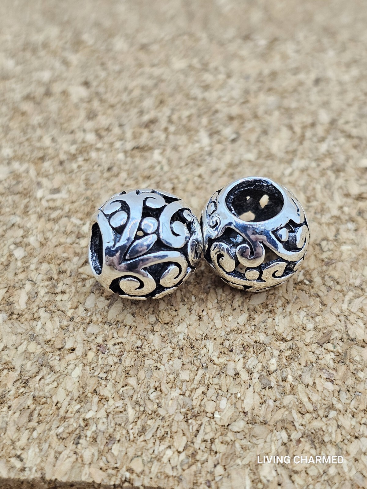 2 Authentic Paisley Silver Spacer European Charm Beads