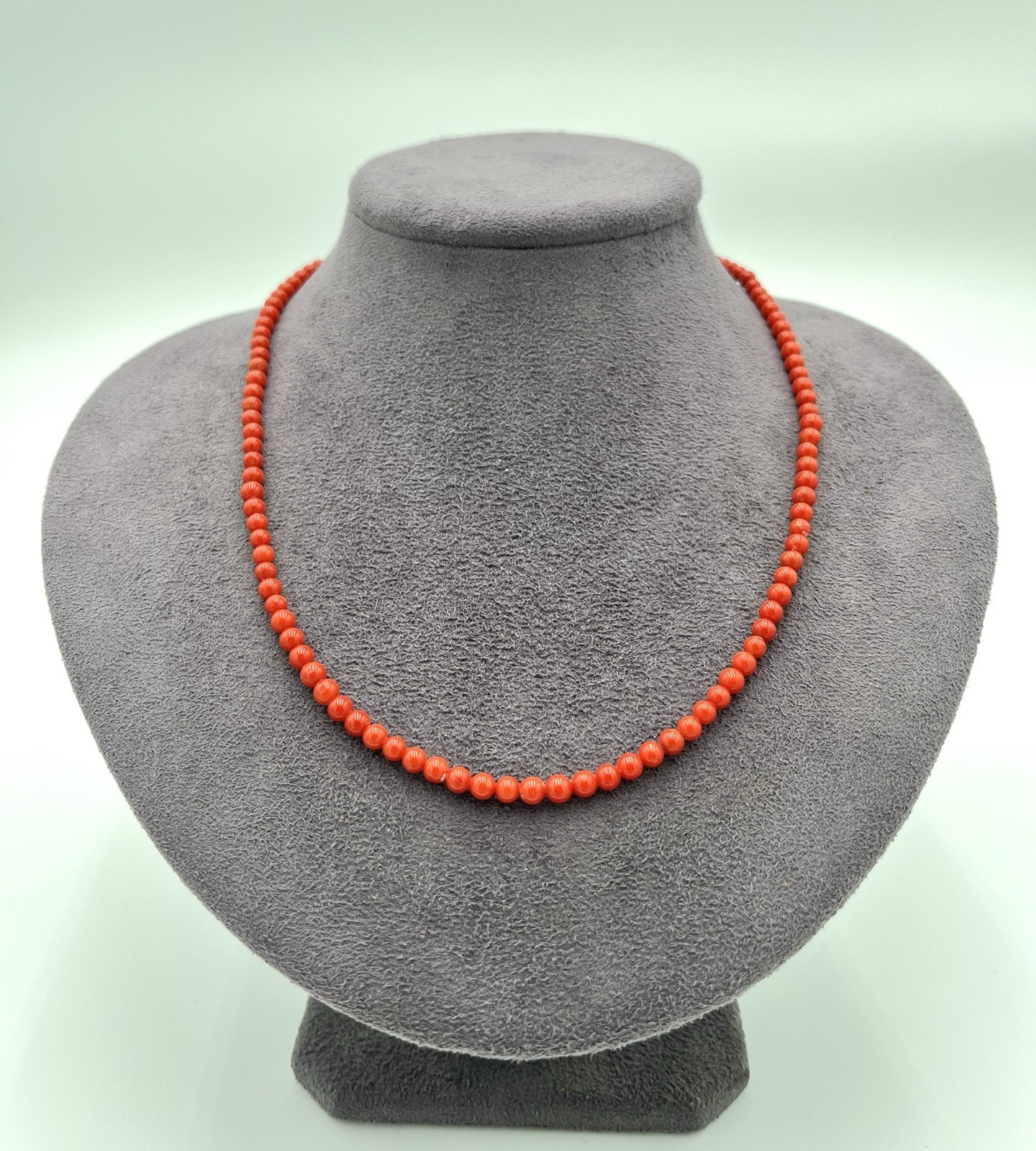 Natural Mediterranean Red Coral Necklace 4mm with 18kt Gold Clasp