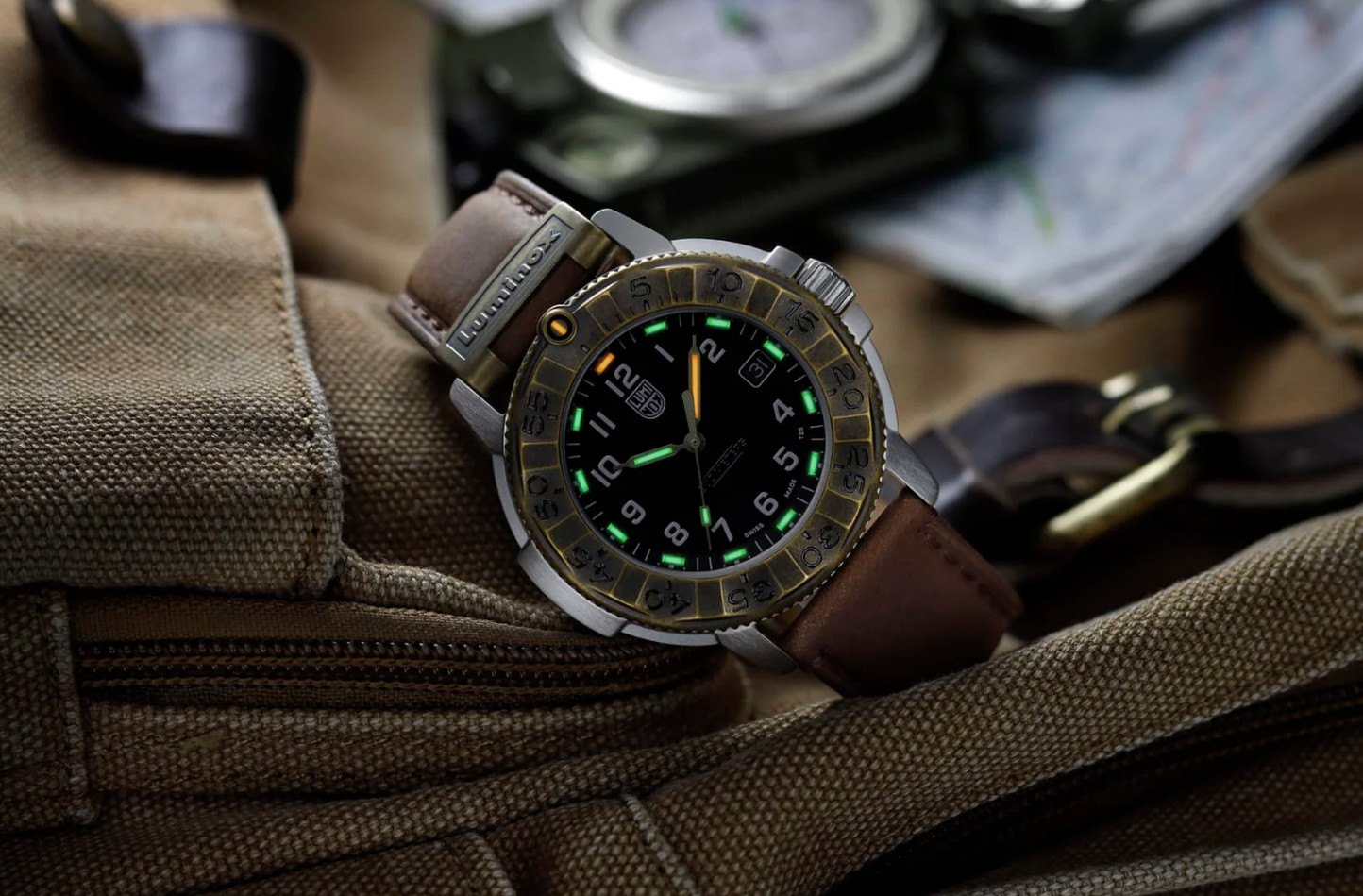 Luminox XL.1301.LG 43mm Swiss Quartz Adventure Leather Sapphire 200M Watch