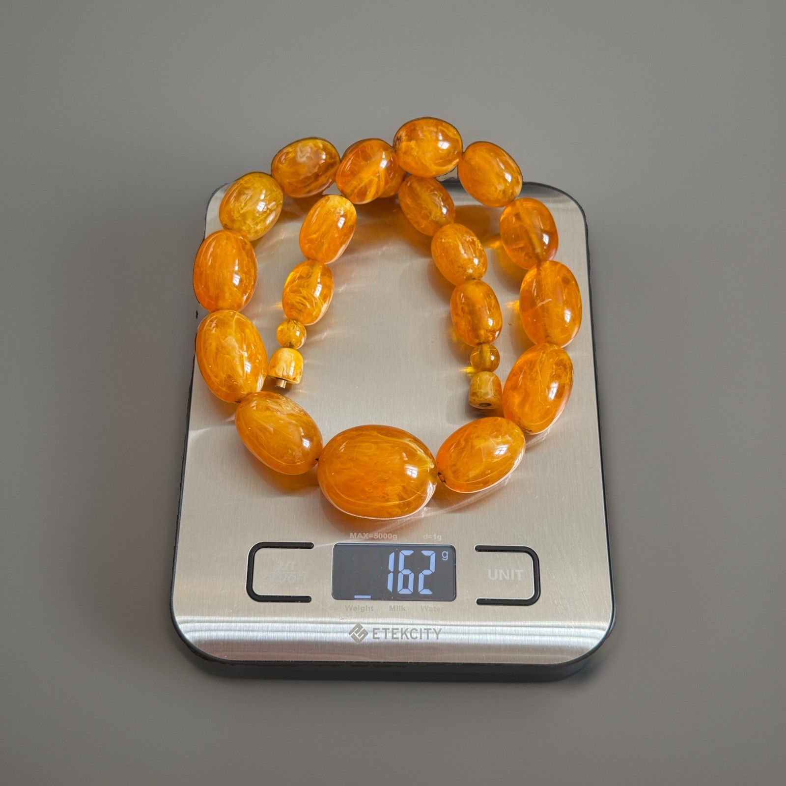 Vintage Style Translucent,Graduated Honey & Egg Yolk Amber Resin Necklace 162 gr