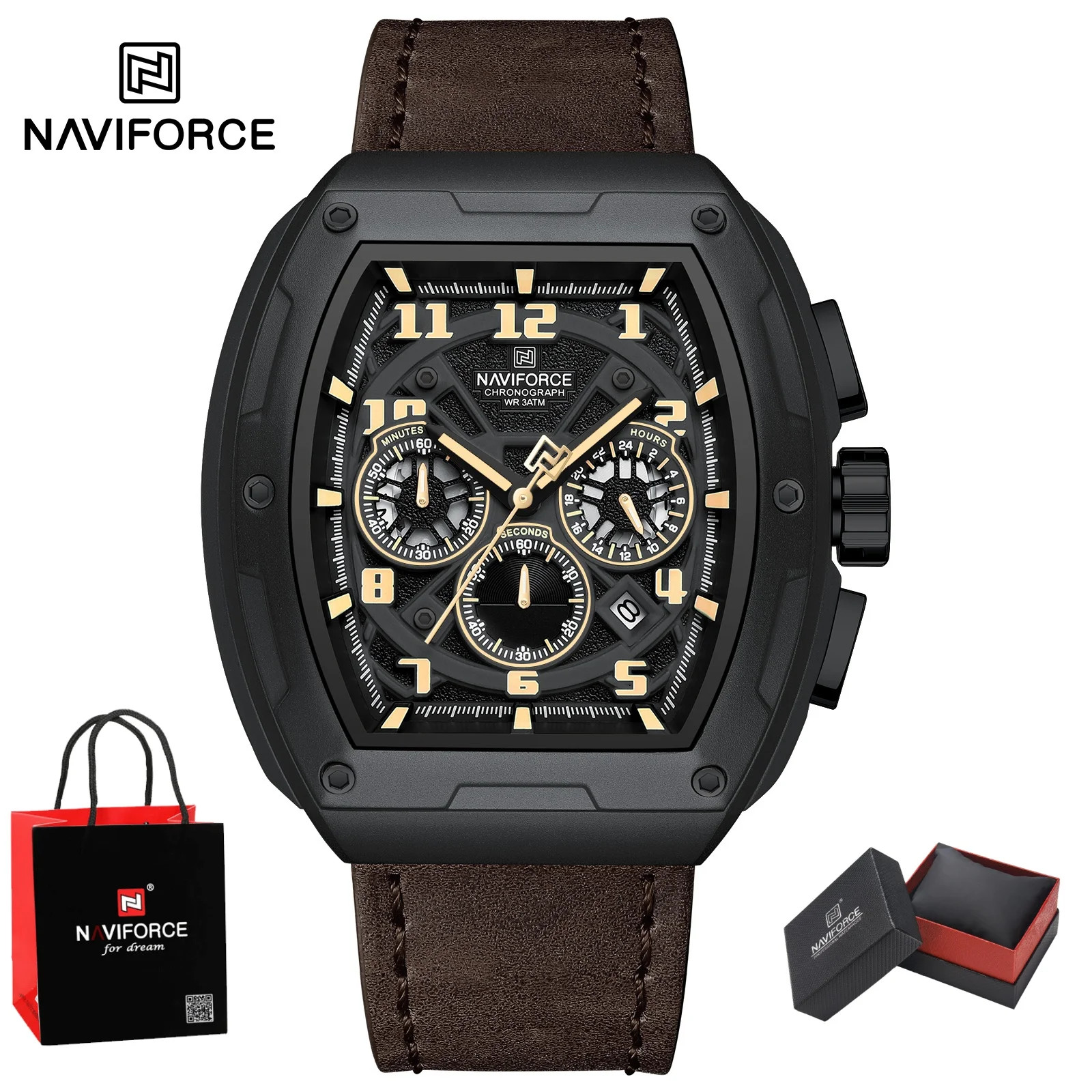 NAVIFORCE Business Quartz Wristwatch for Man Water Resistant Chronograph Popular