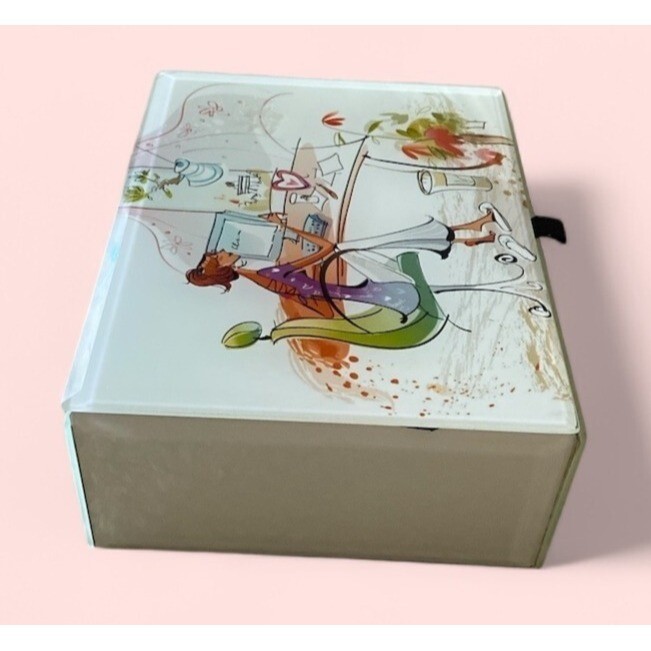 Beveled Glass Jewelry Box Contemporary Art On Top