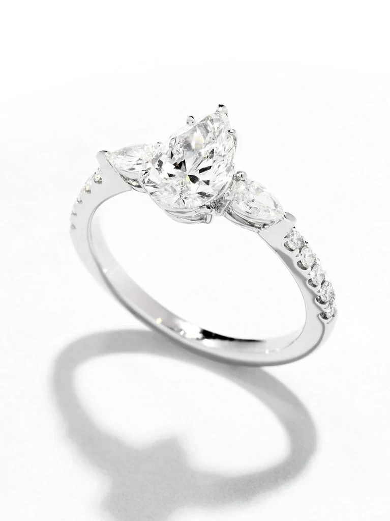IGI 2.00 Ct Pear Cut EF-VS1 Lab Grown Diamond Three Stone Ring 14K White Gold