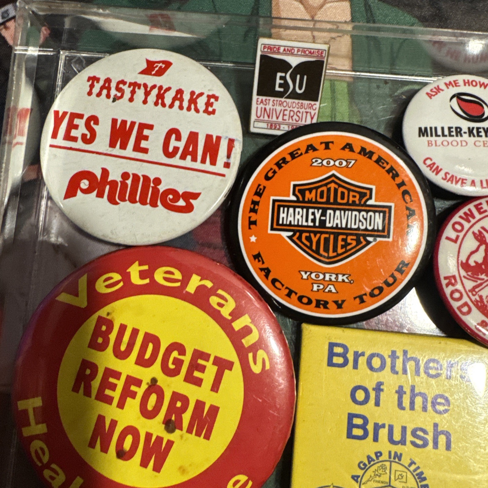 Vintage Pinback Button Lot Harley Shirley Temple Tastykake PA Political Radio