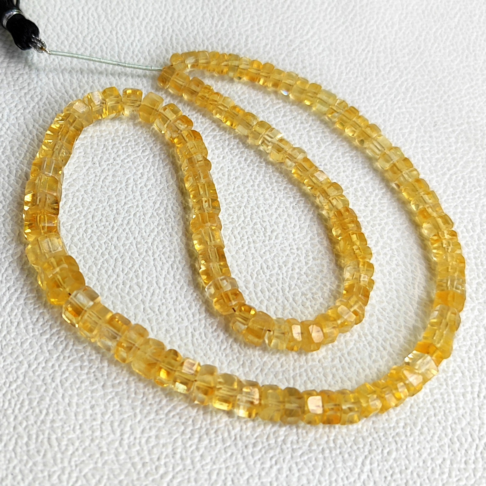 Real Golden Citrine Brazil Faceted Bolt Shape Beads 5mm-7mm 16″ Gem Strand