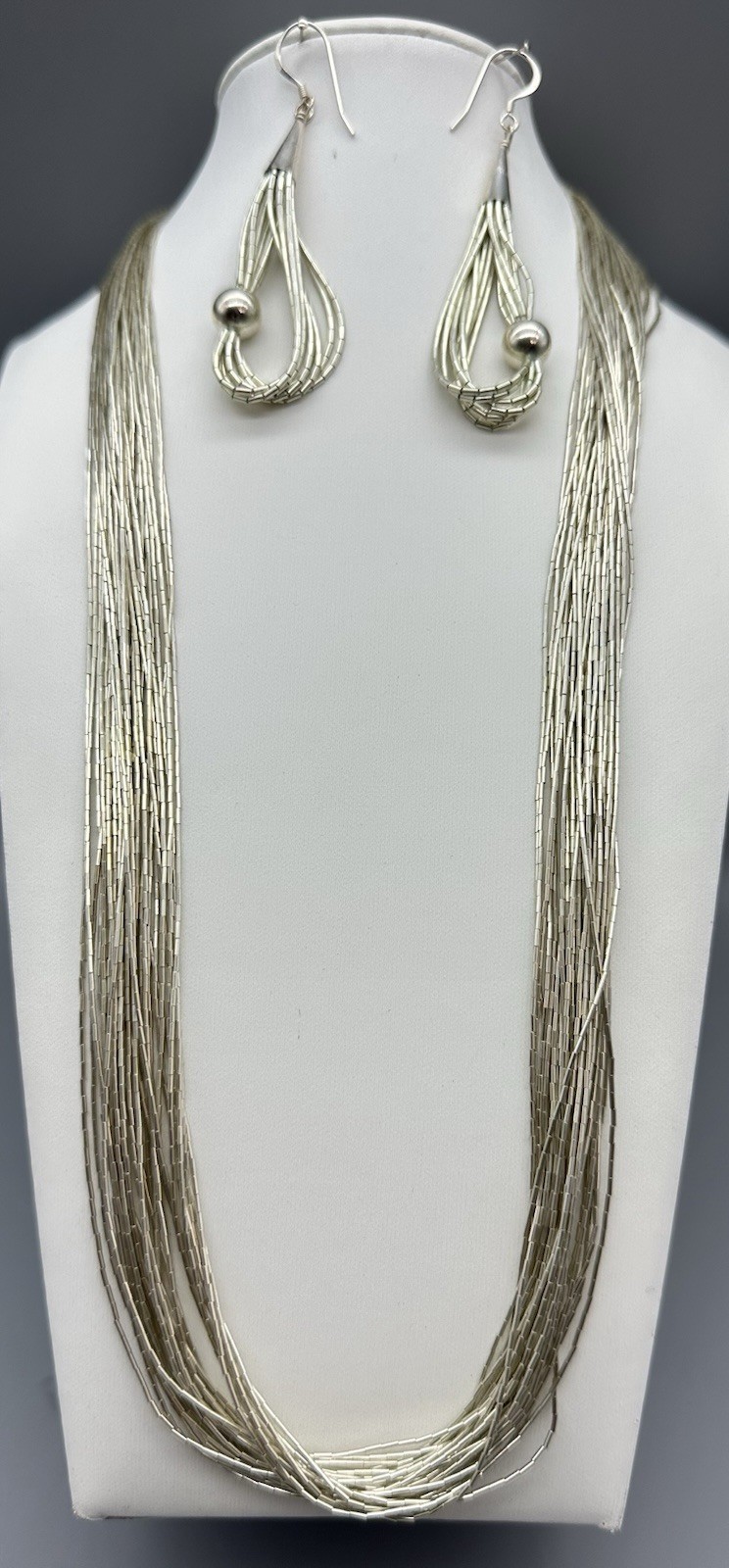 Liquid Sterling Silver 30 Strand Necklace & Earrings Set, 24” Long, Approx 45g