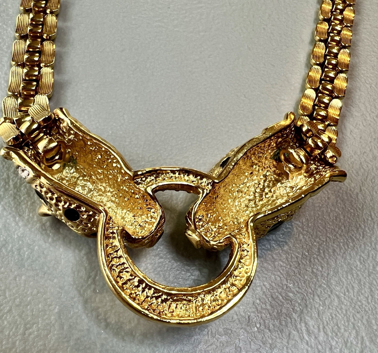 VTG Atwood & Sawyer iconic 80’s Double Headed Panther Swarovski necklace rare