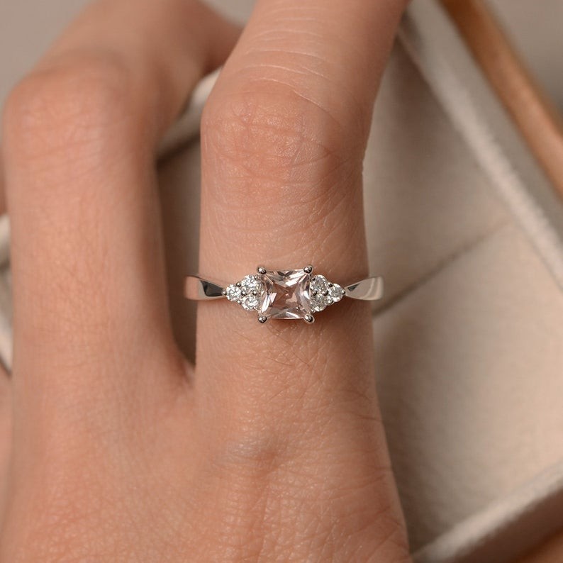 1.18 Ct Natural Morganite And Diamond Wedding Bridal Ring 14k White Gold Size 6