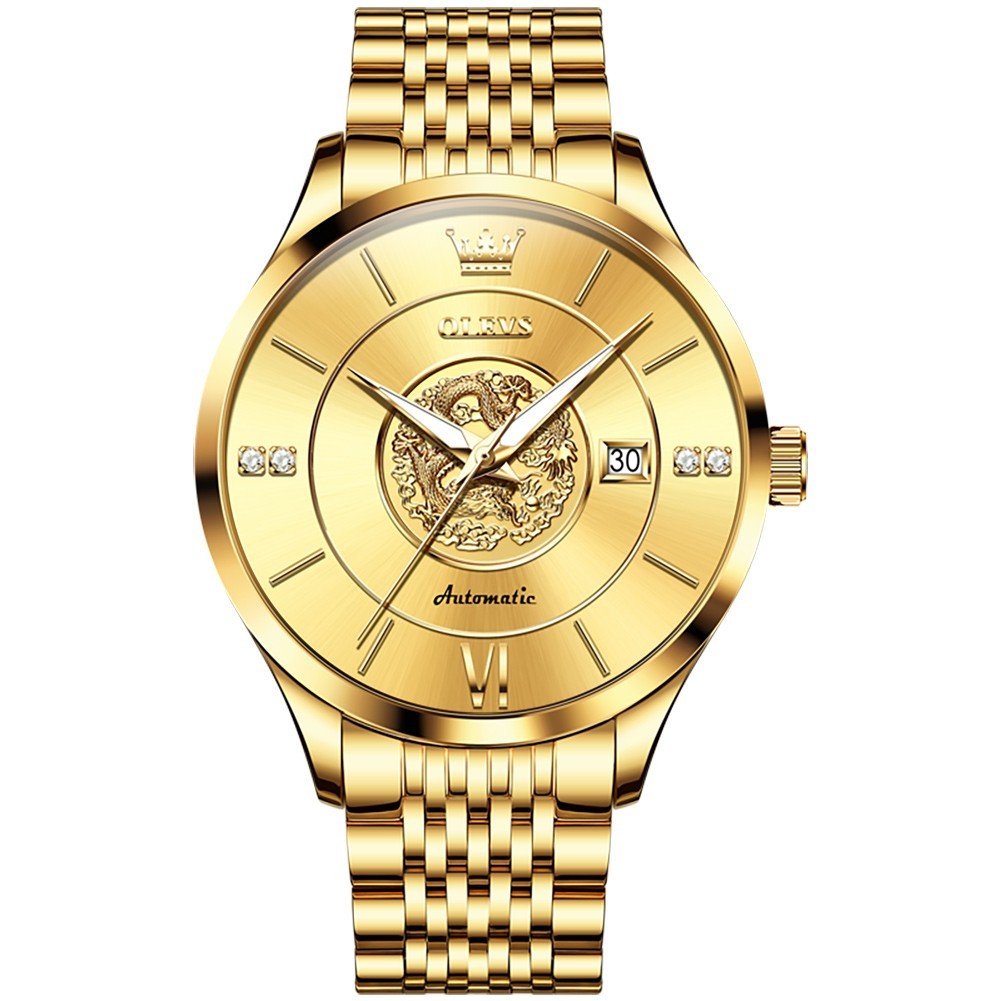 OLEVS 6693 Stylish Multi-functiom Dragon Dial Gents Formal Mechanical Watch