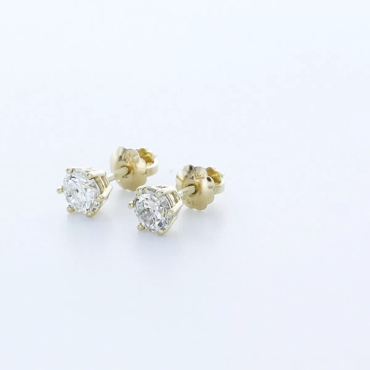 Stud Earrings Solid 14K Yellow Gold Classic 0.94 CT Round Natural Diamond H SI1