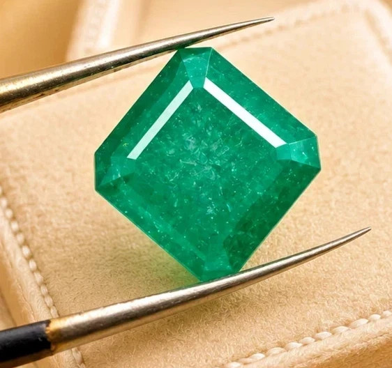 Natural 10.35 Ct Colombian Green Emerald GIE Certified Asscher Loose Gemstone