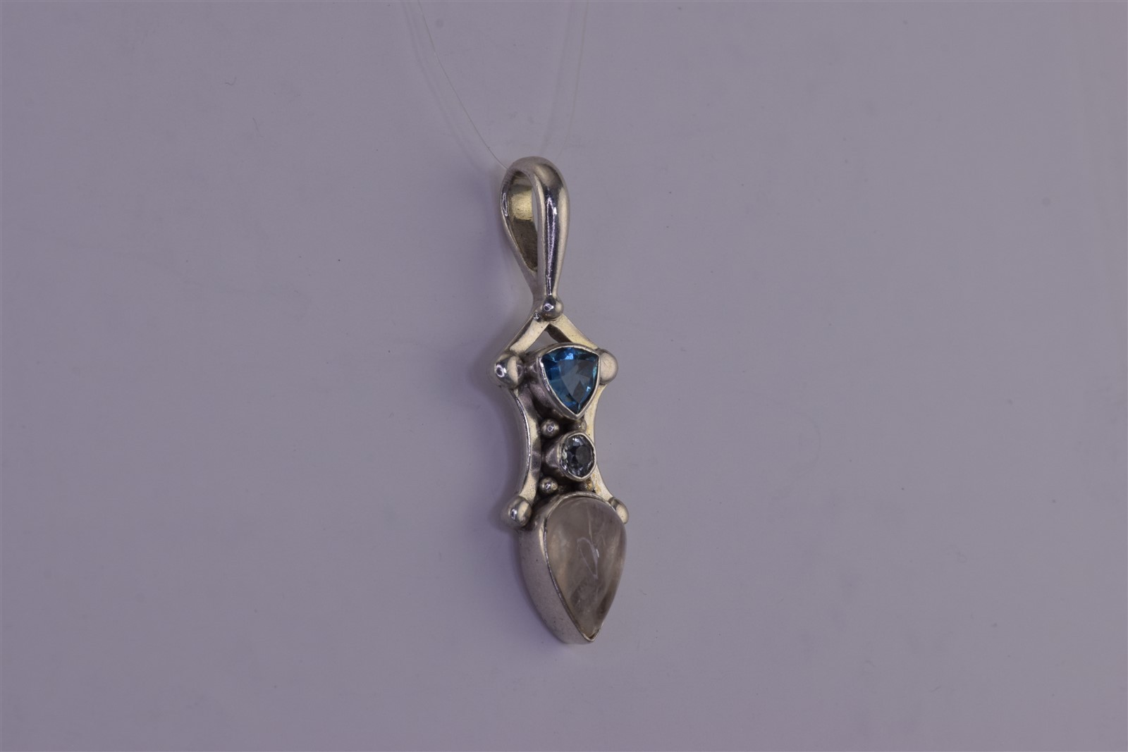 SAJEN Sterling Silver 35mm x 10mm Blue Topaz Aquamarine Quartz Bali 925 Pendant