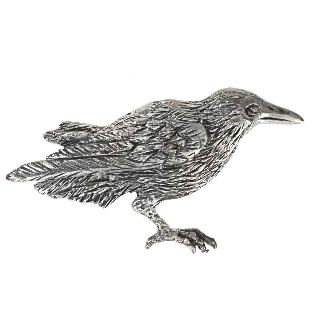 Sterling Silver Raven Brooch Pin – Crow Corvid Bird Animal Totem Avian Jewelry