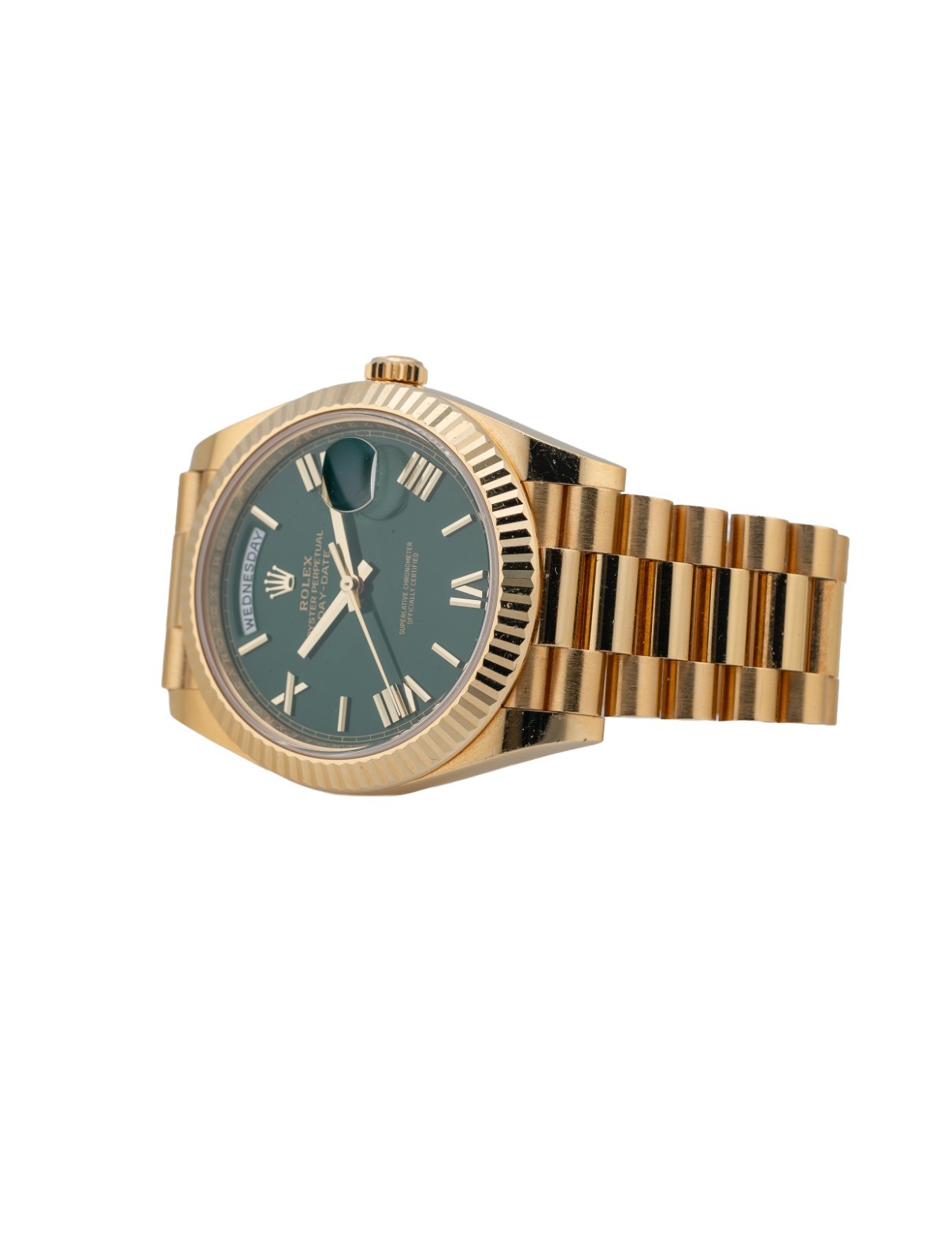 Rolex Day-Date President 40 18k Yellow Gold ‘Money Green’ Dial 228238 – Complete