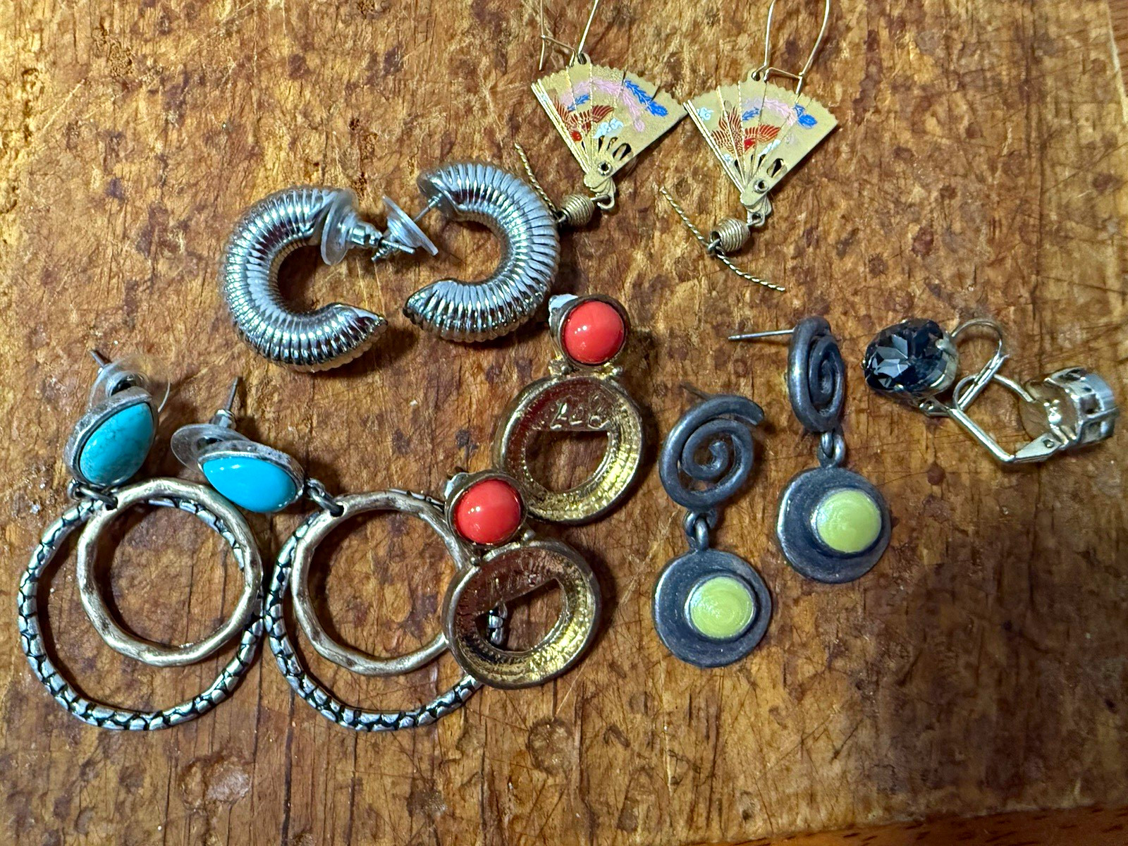 silver-tone blue red oval stone dangle/drop & hoop hook earrings mixed lot