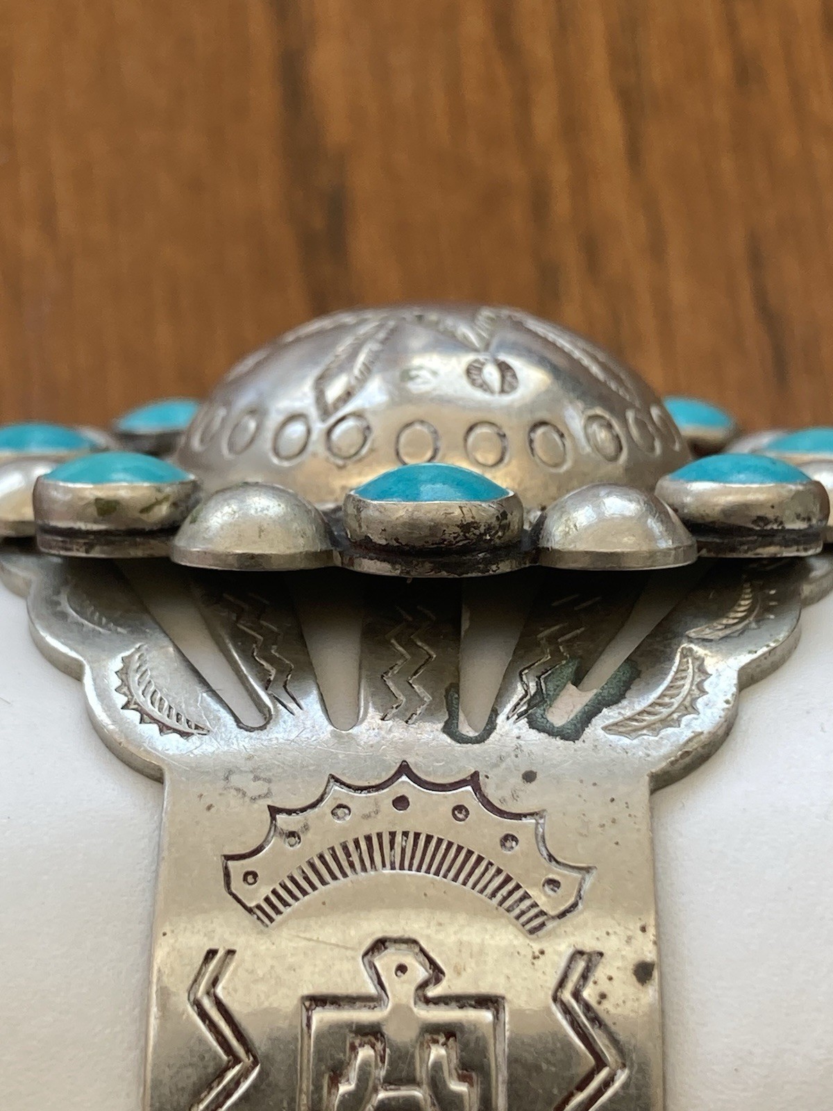 Vintage Bracelet Nickel Silver Faux Turquoise Cuff Stamped BELL TRADING POST