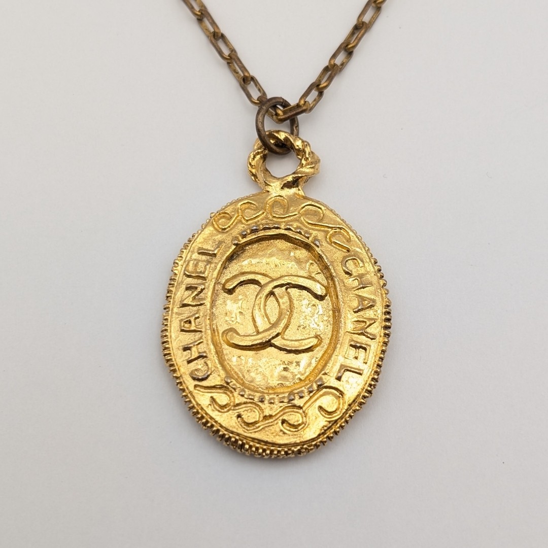 Chanel Coco Mark Logo Gold Necklace, Early Vintage