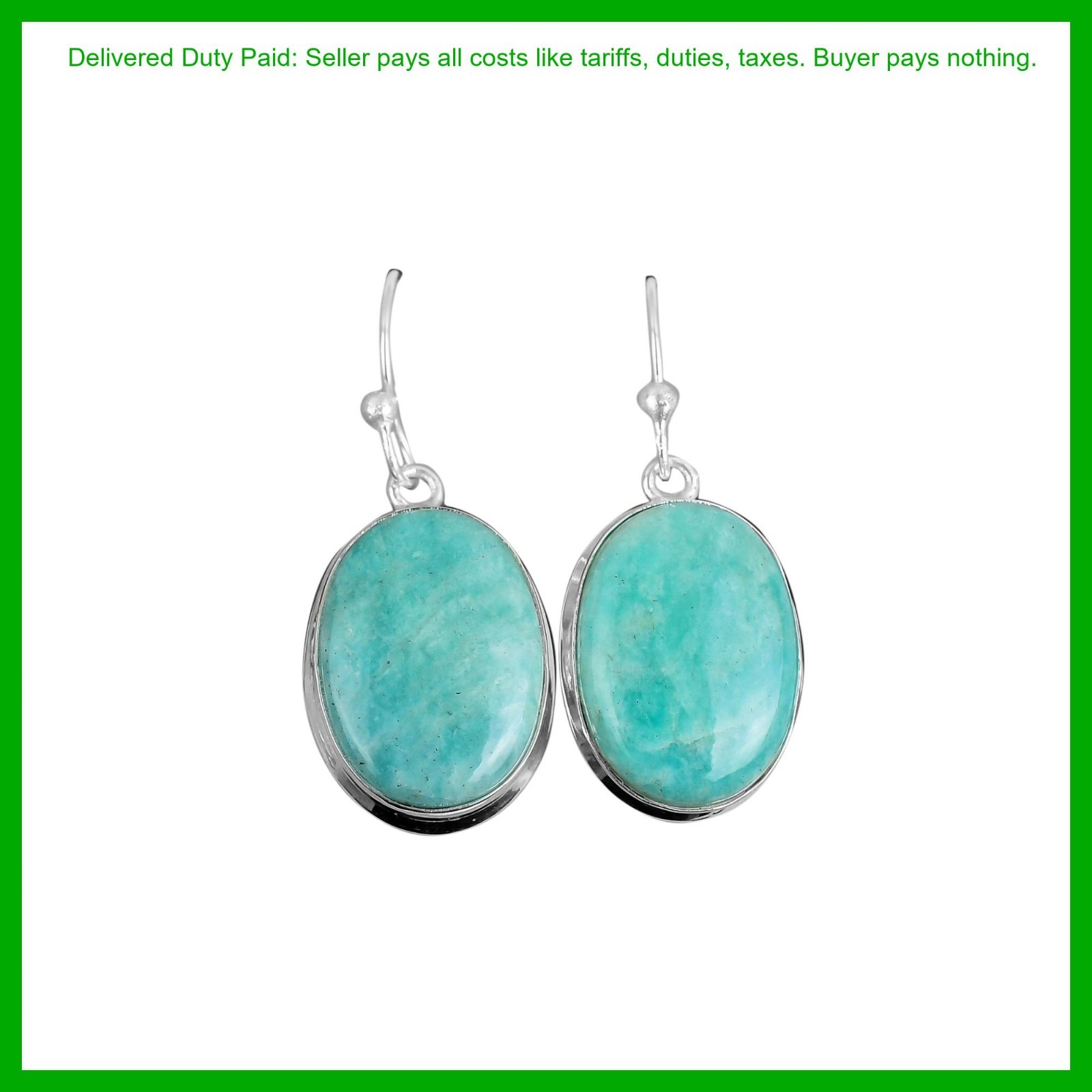 Oval Amazonite Gemstone Dangling Handcrafted Artisan Earrings Jewelry 925 Silver