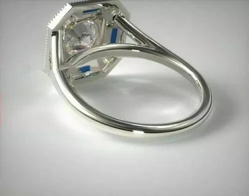 Art Deco Style Lab Created Diamond & Sapphire Wedding 14K White Gold FN Ring