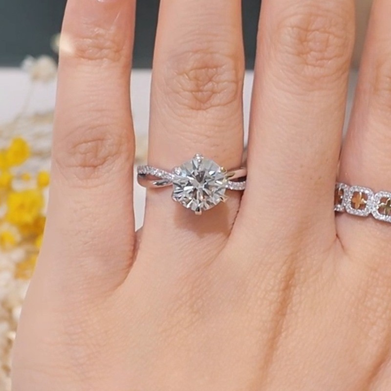 3.17CTW Round Cut Moissanite Twisted Band Engagement Ring 14K White Gold Plated