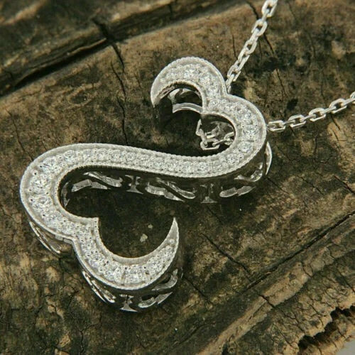 1.50 CT Round Cut Lab Created Diamond Open Heart Pendant 14k White Gold Plated
