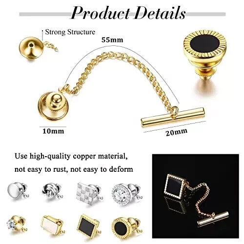 8 Pcs Tie Tacks for Men Tie Pins for Regular Ties Necktie 14K Gold Plated Men…