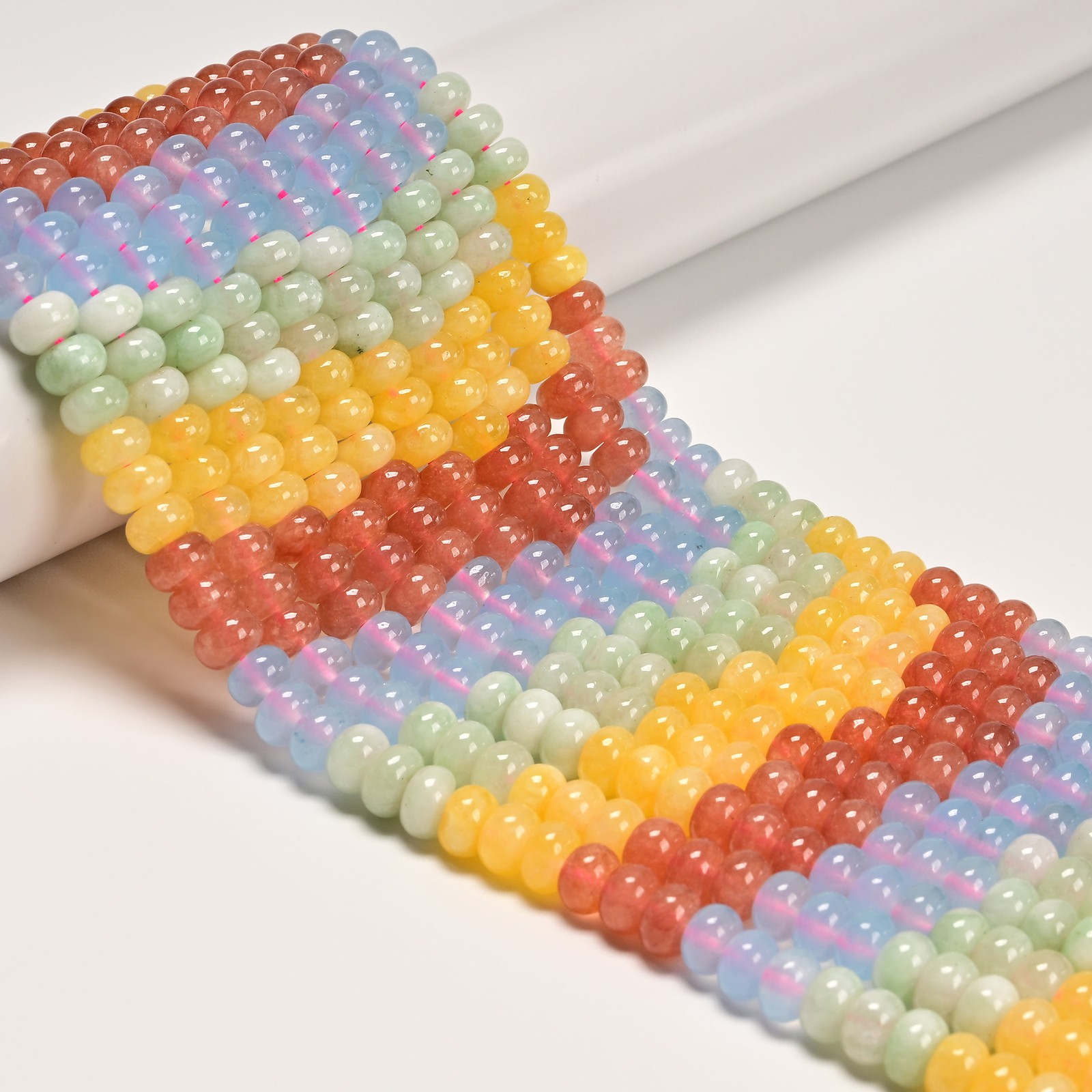 01 Gradient Colorful Dyed Jade Smooth Rondelle Beads Size 5x8mm 15.3″ Strand