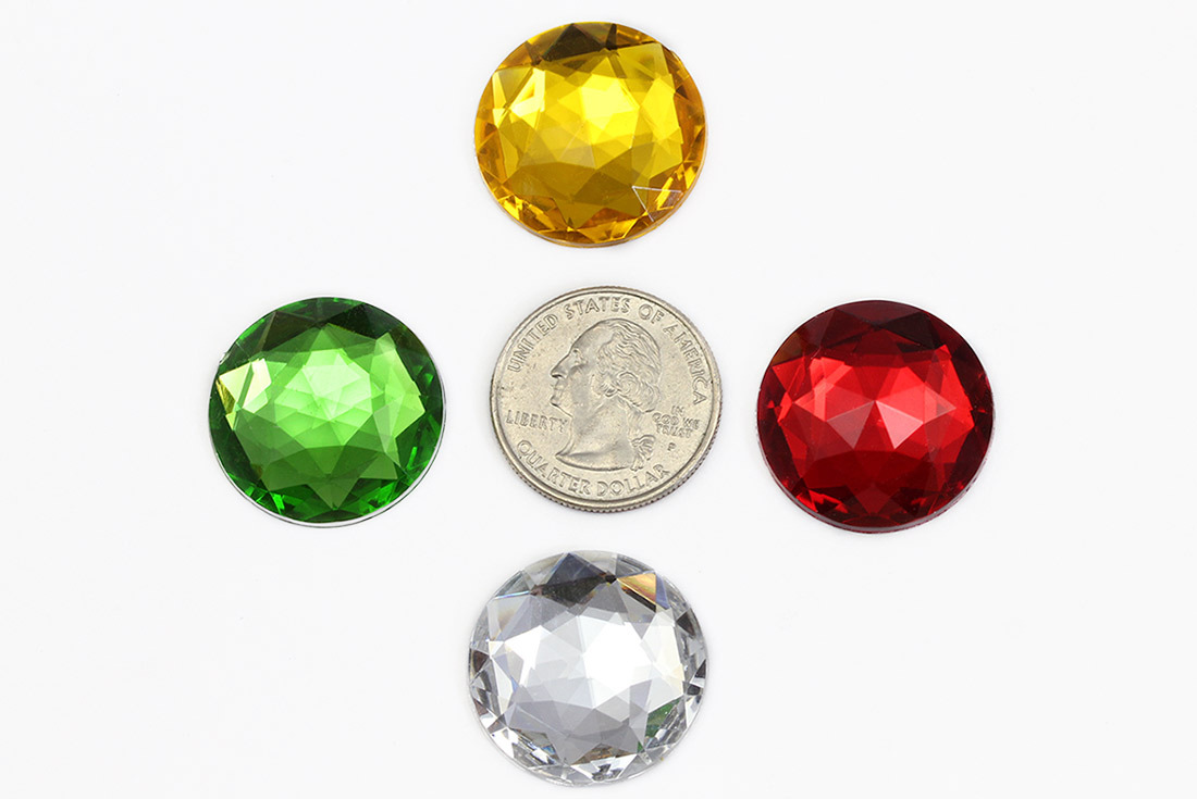 25mm Flat Back Round Acrylic Jewels Plastic Rhinestones 20 Pieces – 21 Colors
