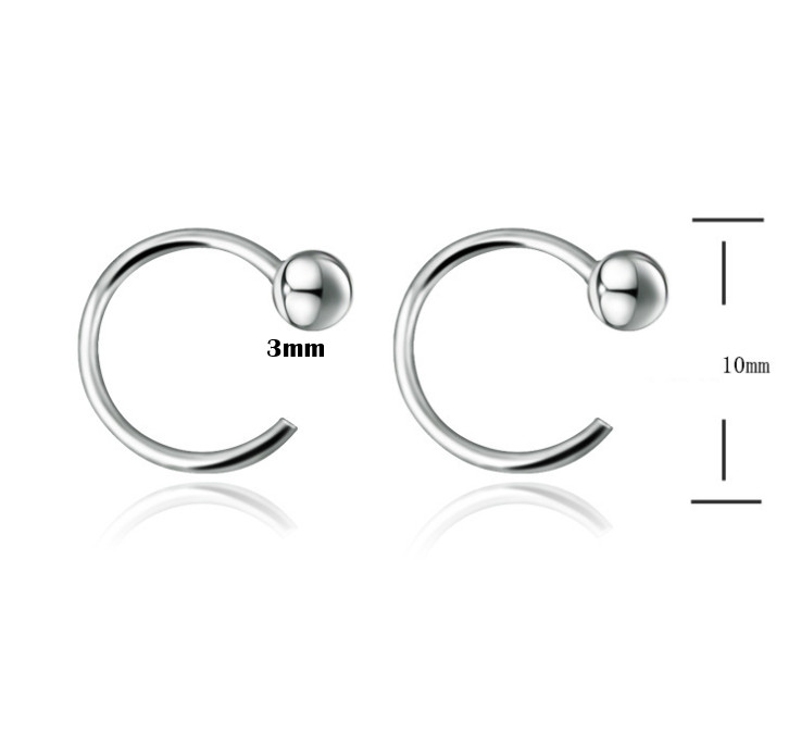 2Pcs Solid 925 Sterling Silver Ball Huggie Hoop Earrings Nose Lip Women G15