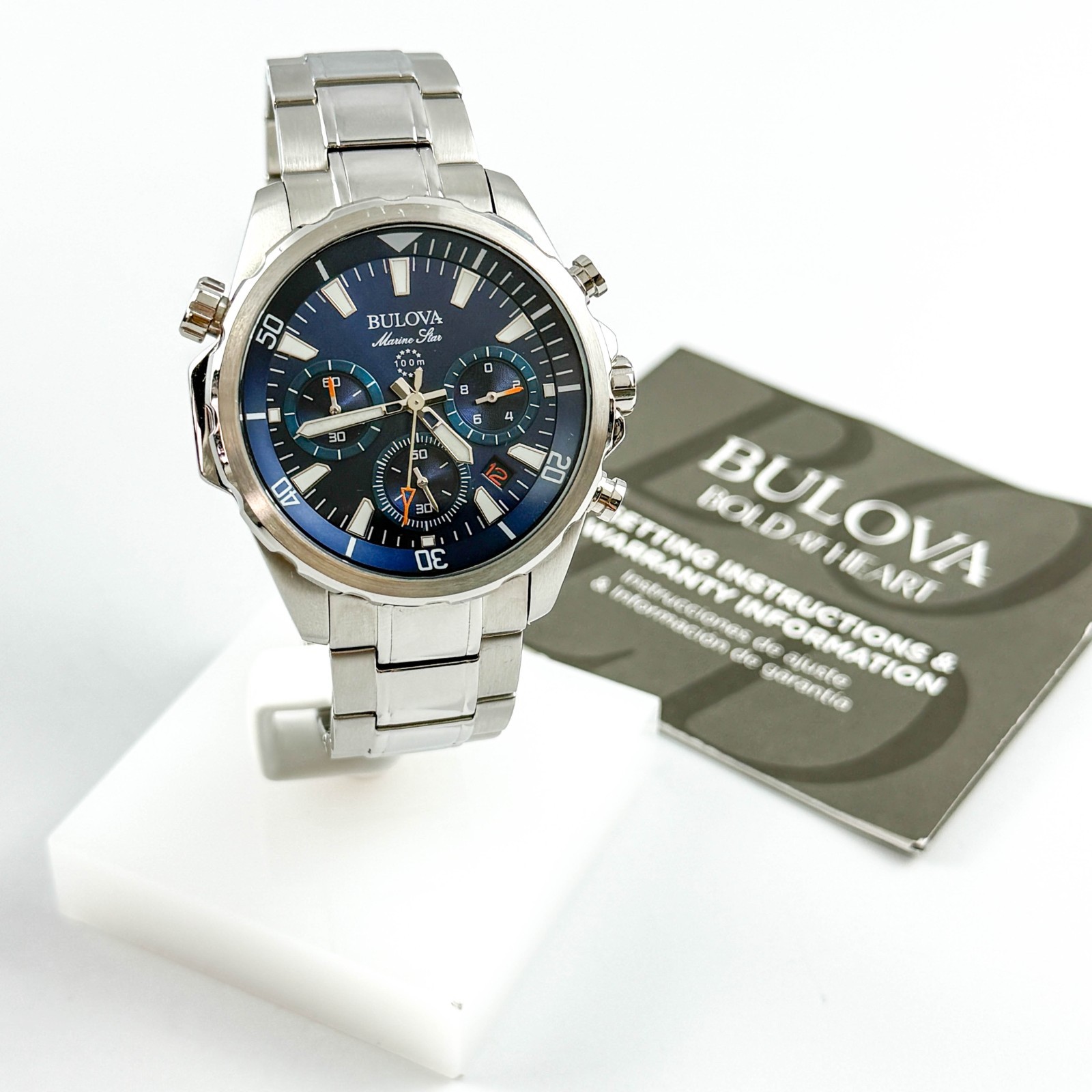 Bulova Marine Star 96B256 Blue Dial Chrono Stainless Steel Men’s Watch 43mm