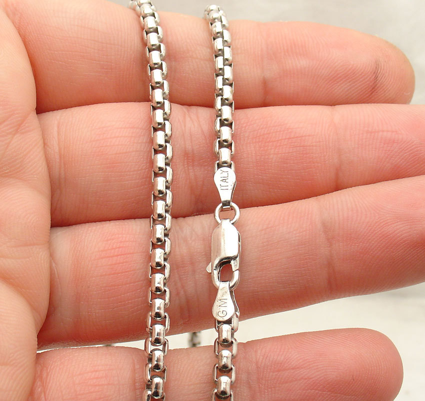 3.9mm Polished Anti-Tarnish Round Box Chain Necklace Real 925 Sterling Silver