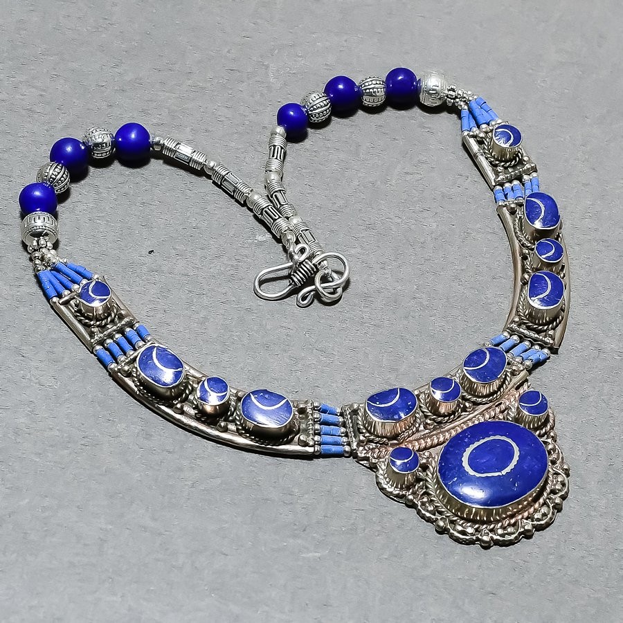 Lapis Lazuli Gemstone Bohemian Ethnic Tribal Jewelry Nepali Necklace 18″ SR 7325