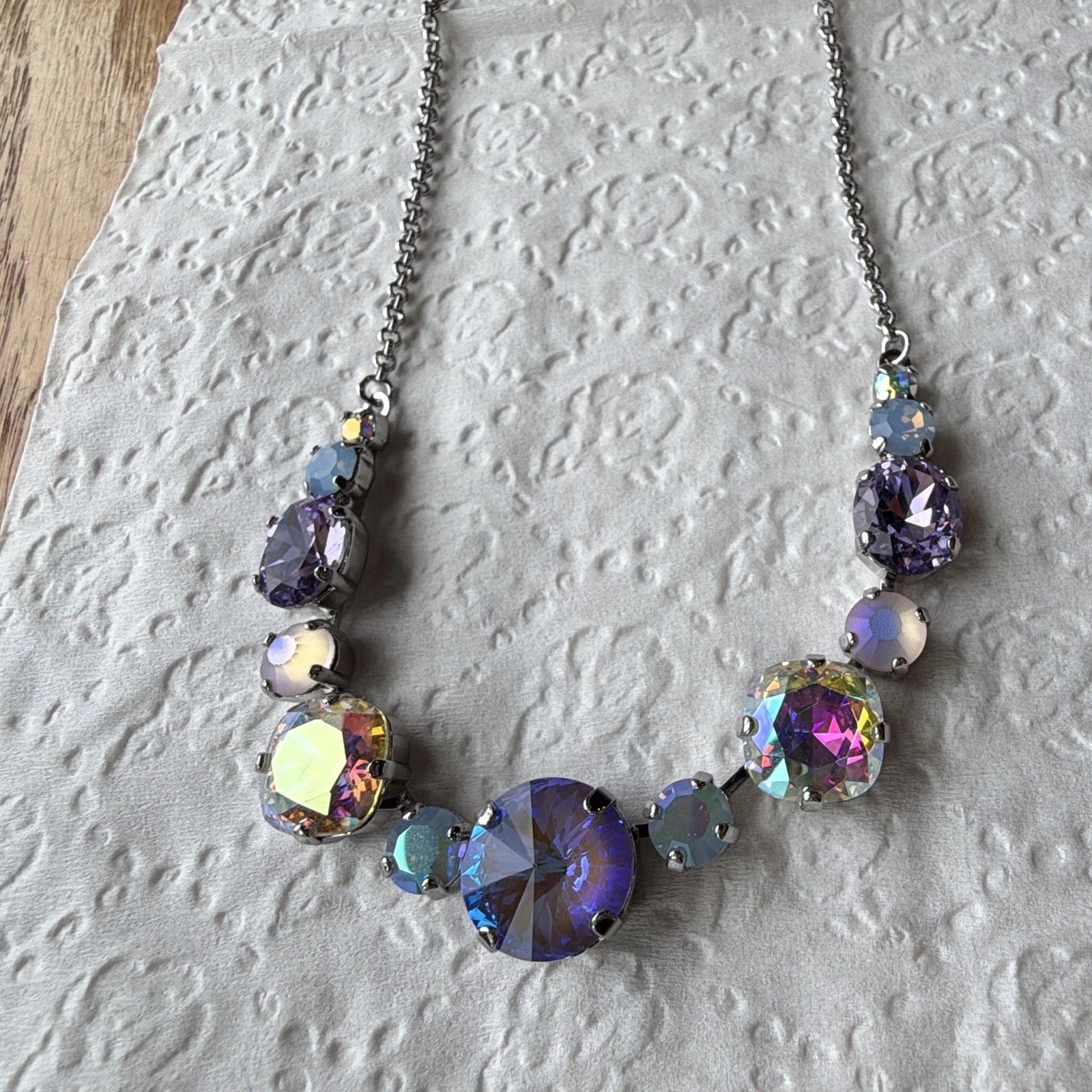 Sorrelli Silver Tone Multicolor Crystal Statement Chain Necklace EUC