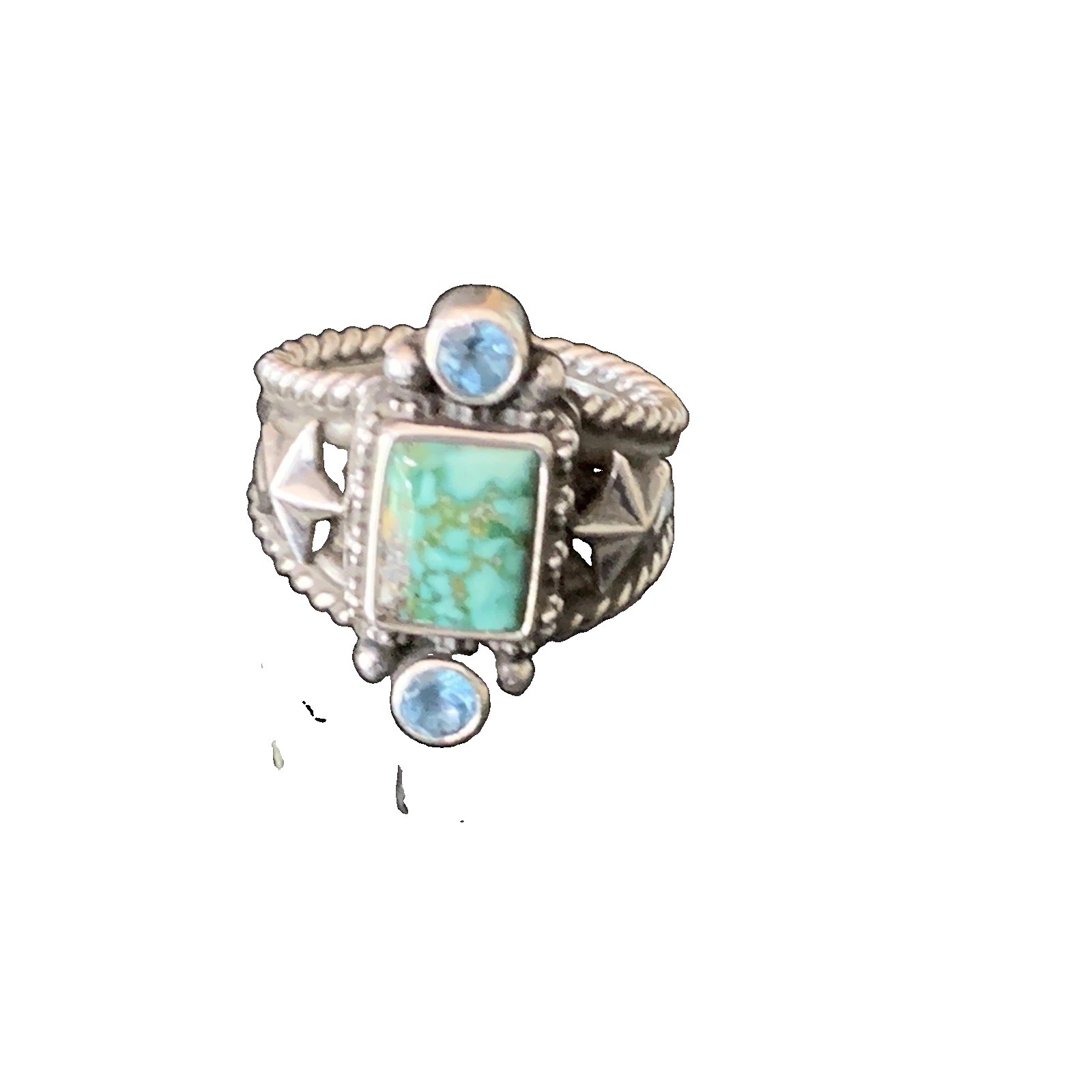 Artist Mona Van Riper Turquoise & Topaz Sterling Silver Ring Southwestern Ring