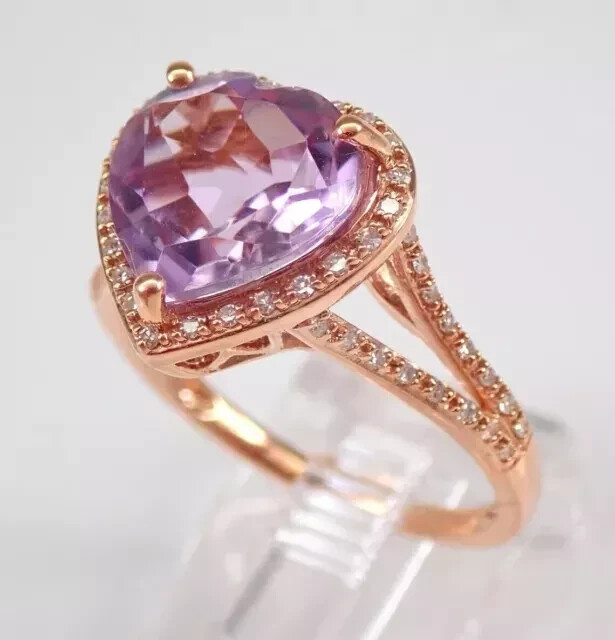 2.50Ct Heart Cut Lab-Created Amethyst Halo Engagement Ring 14K Rose Gold Plated