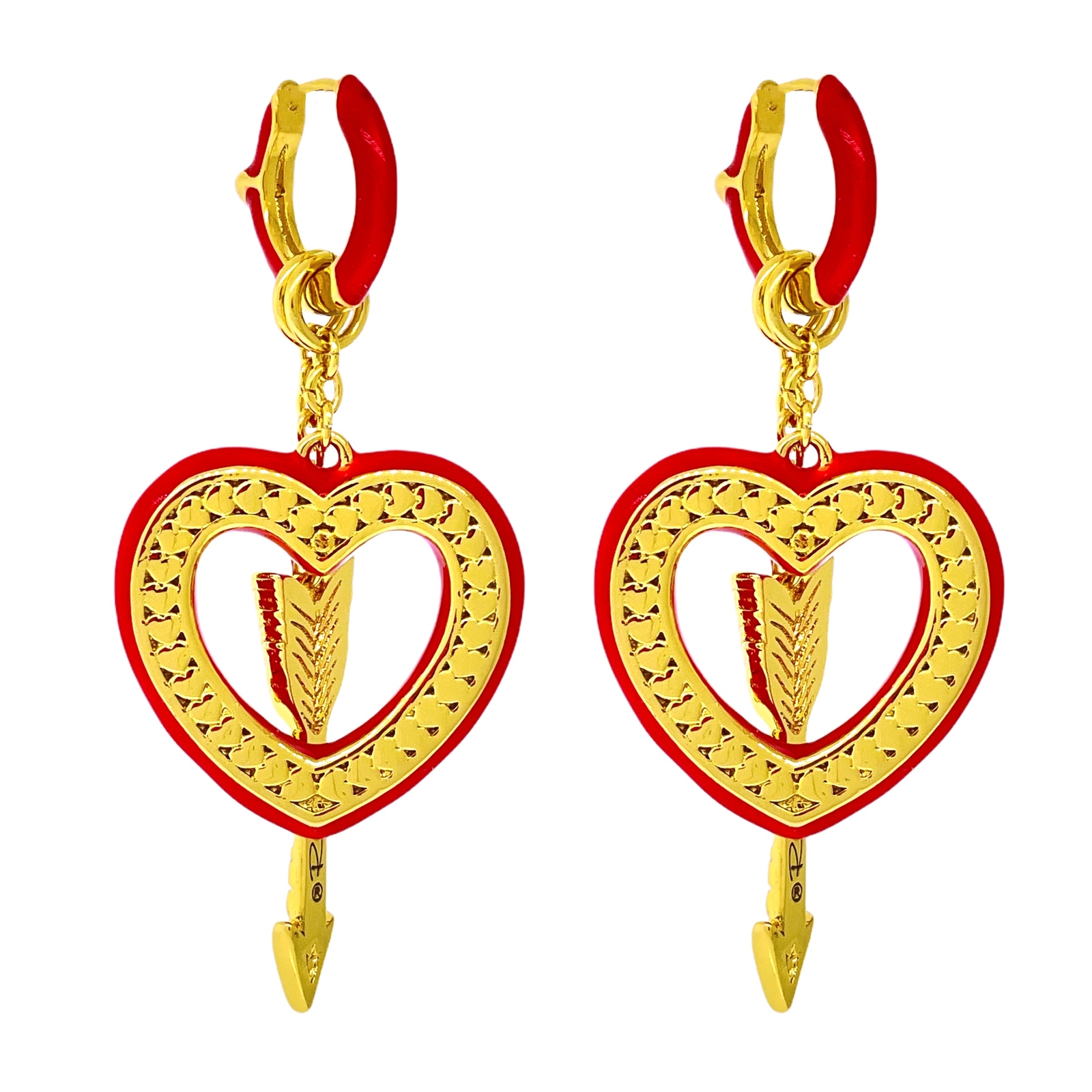 Hearts and Arrow Love Red Ombre Earring by Ritzy Couture DeLuxe–18k Gold Plating
