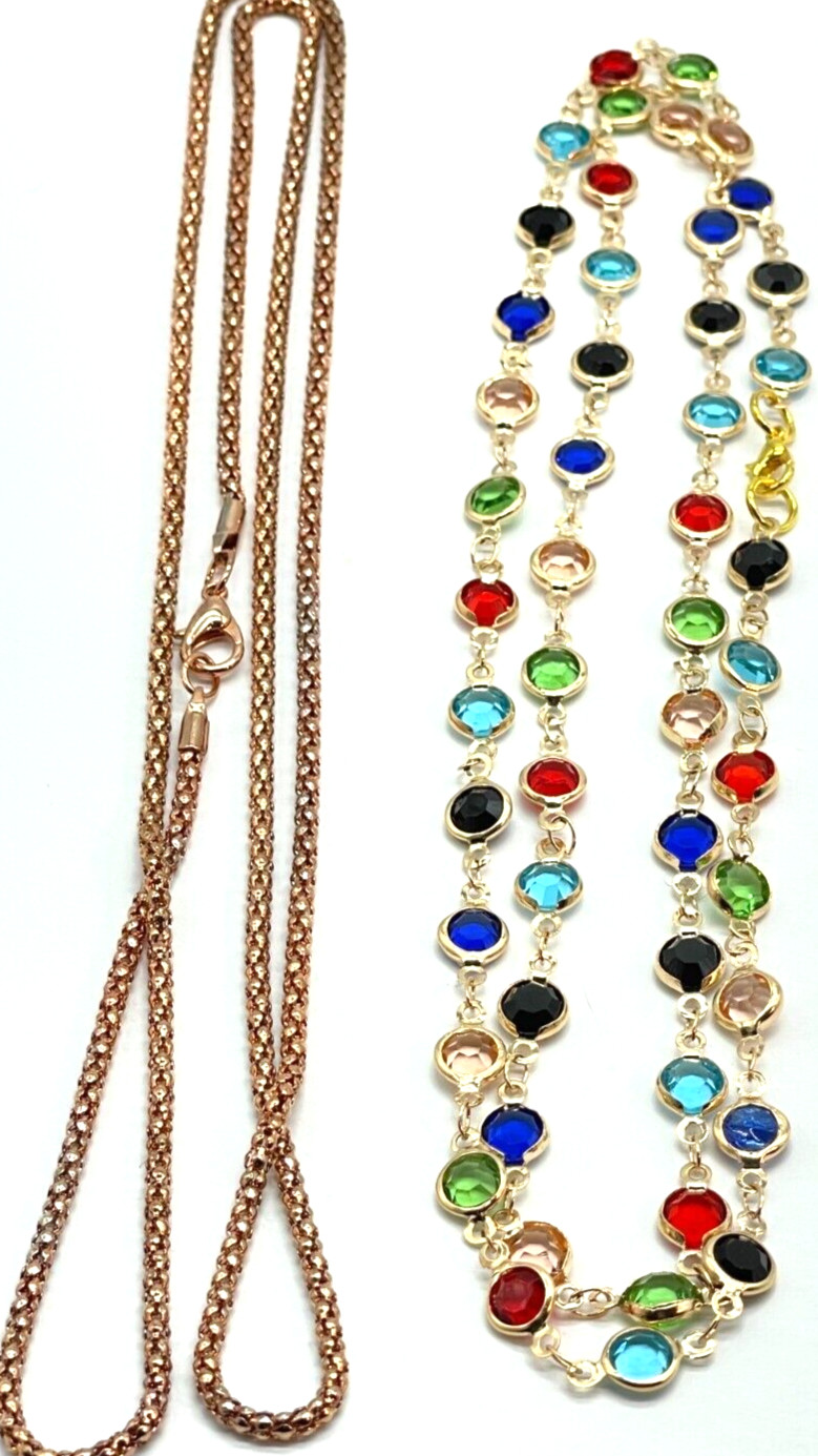 Necklaces 2. A 28″ Multi-Color Crystal, +32″ Rose Gold Chain 4 Different Looks