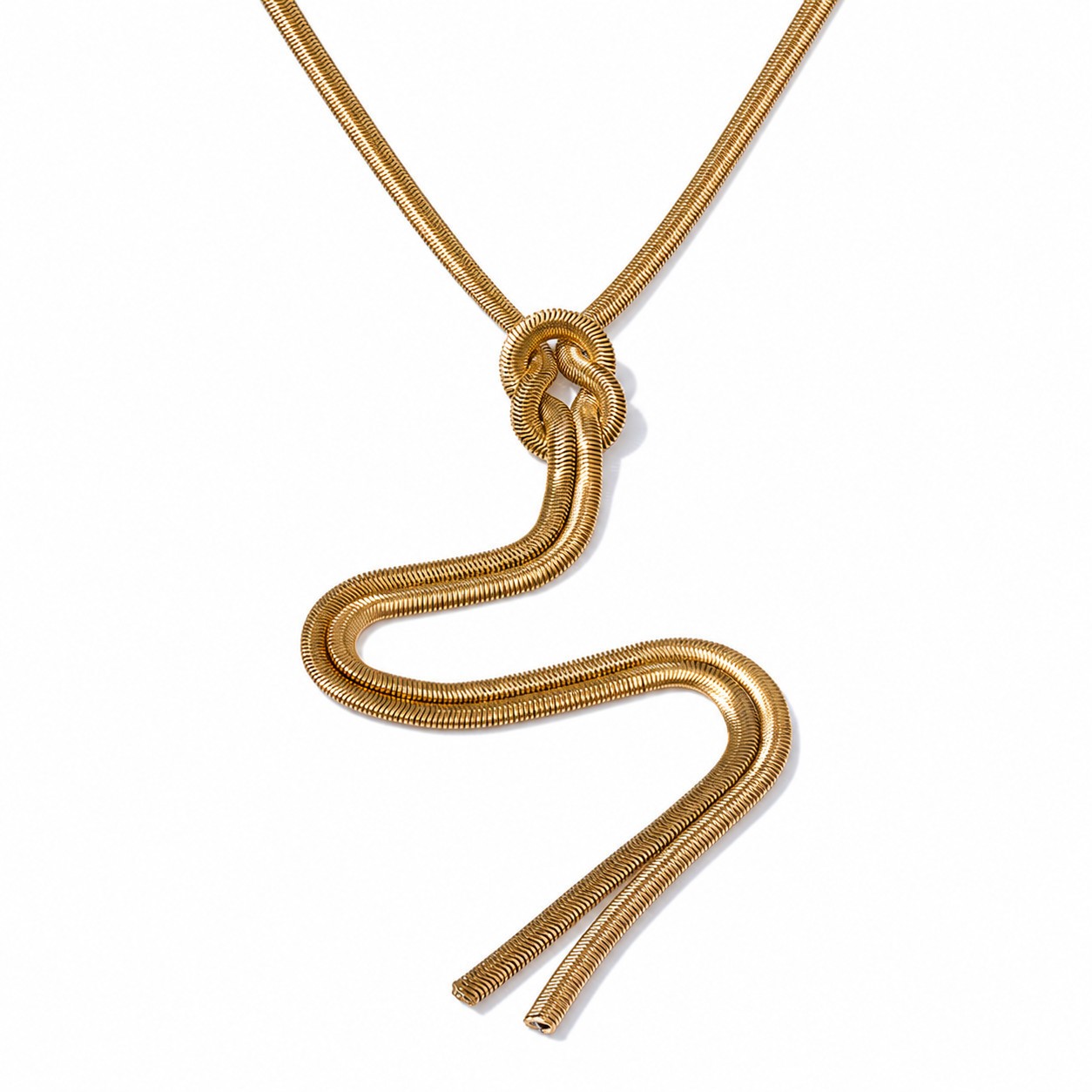 Gold Knot Snake Chain Necklace Stainless Steel Waterproof Statement Jewelry