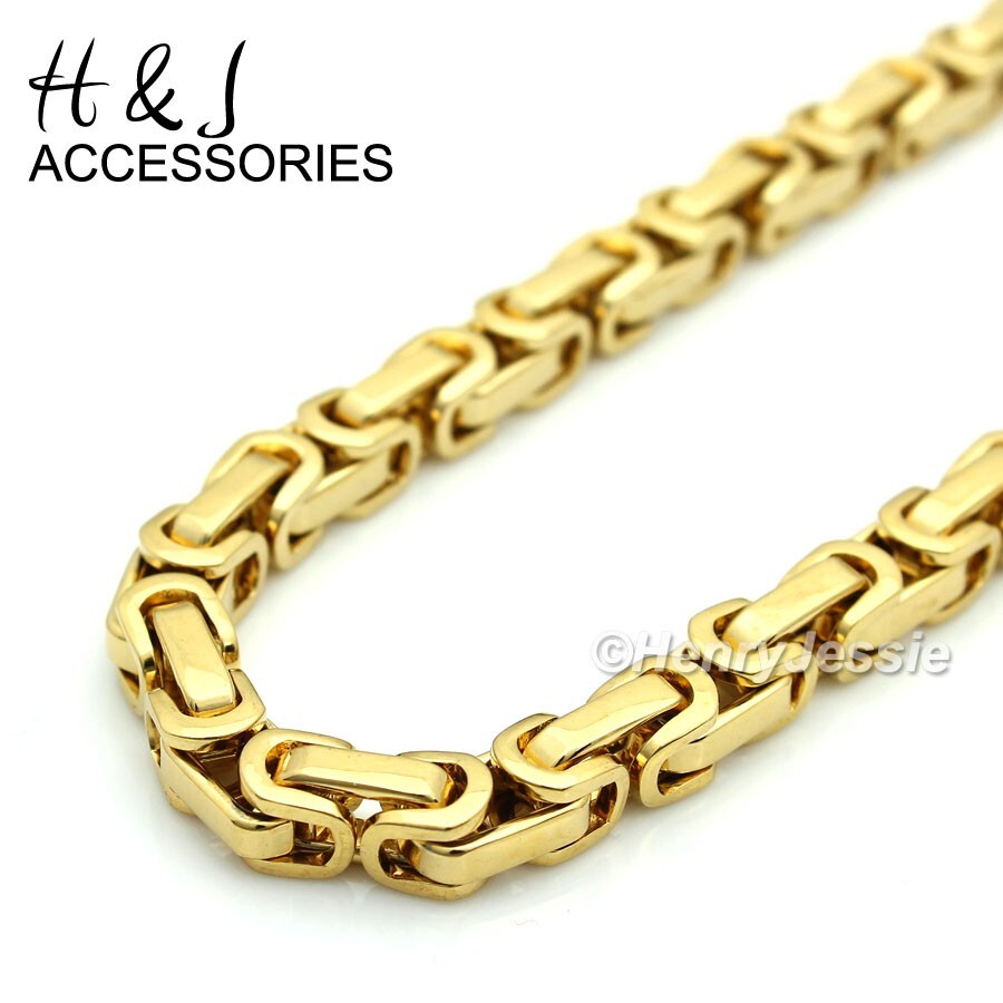 16″-40″MEN’s Stainless Steel 8mm Gold Plated Byzantine Box Link Chain Necklace*G