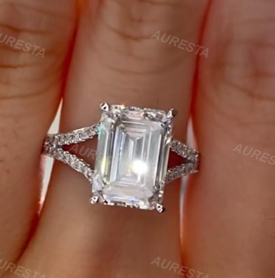 5.40 Ct Emerald-Cut EF Lab Grown Diamond Solitaire Wedding Ring 14K White Gold