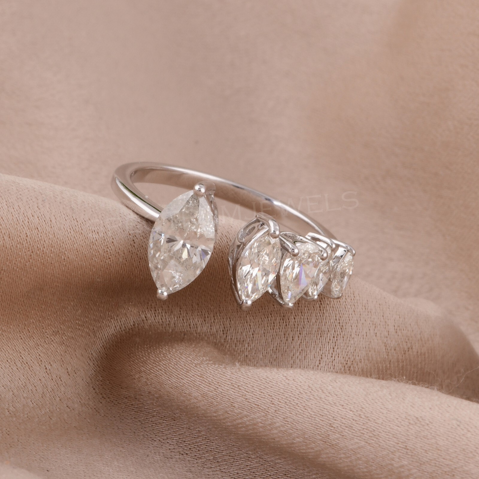 SI/H Marquise Diamond Cuff Ring 14k White Solid Gold Anniversary Gift 1.62 Ct.